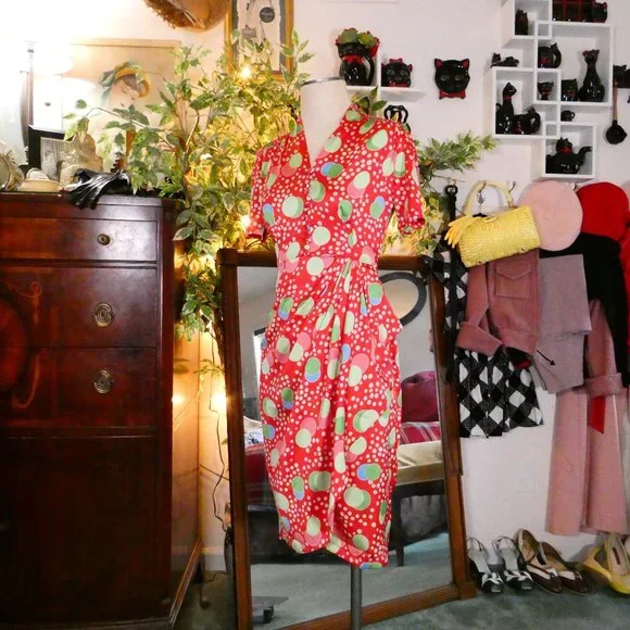 The Seamstress of Bloomsbury 1940's Style Atomic Satin Mabel Dress Sz UK8 - Picture 1 of 11